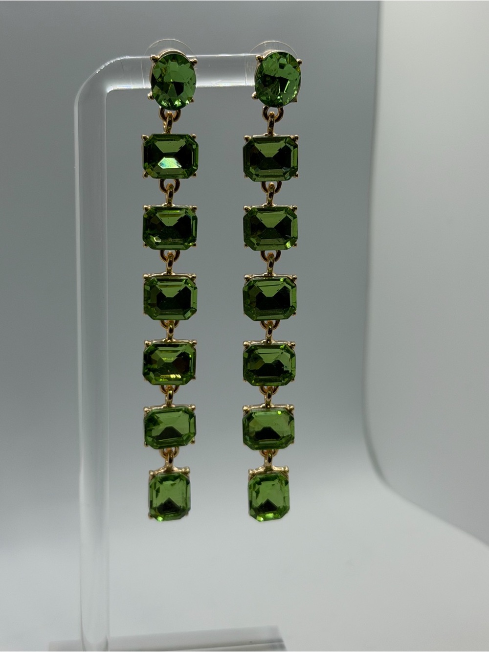 Green Crystal Drop Statement Earrings - Women's Jewelry